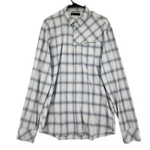 American Tall Plaid Snap Up Shirt L Tall Men Gray Nylon Stretch Long‎ Sleeve